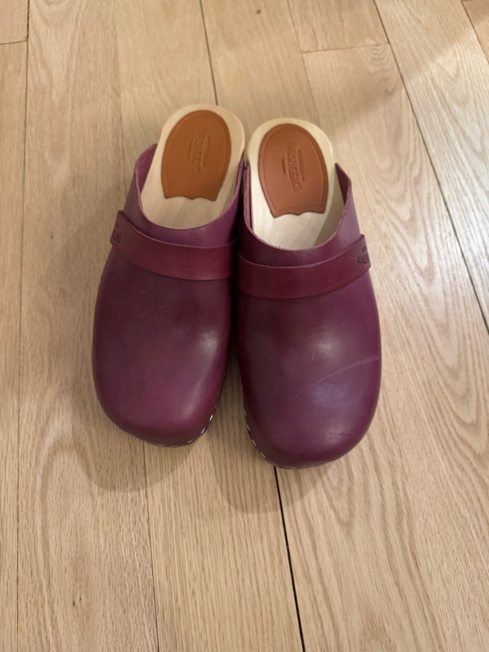Swedish Hasbeen Clogs - Plum Leather Slip-On Clogs